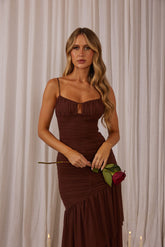 Kailua Ruched Tiered Hem Maxi Dress Chocolate